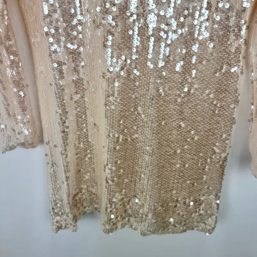 Gianni Bini Ruby Sequin Mini Dress Long Sleeve Cream Party Cocktail Medium NWT - Picture 7 of 13